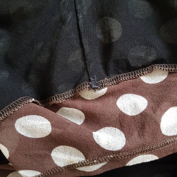 Brown V-Neck Short Sleeve Blouse with Polka Dots - Picture 9 of 9